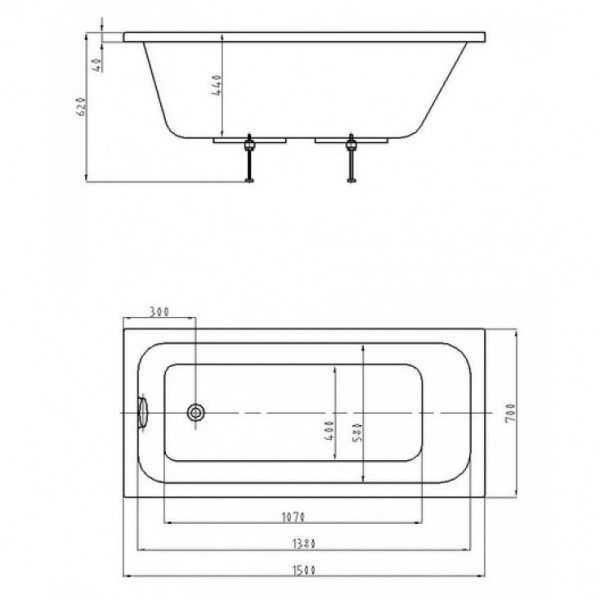 Ванна акриловая AZARIO BELLA прямоугольная 150*70 см (AV.0020150)