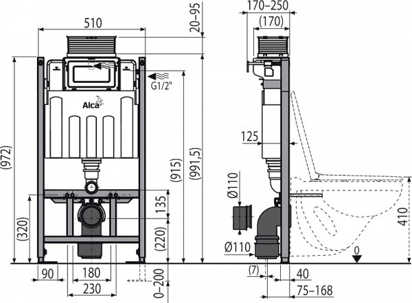 Инсталляция Alcaplast Sadromodul AM118/1000 для унитаза без клавиши смыва