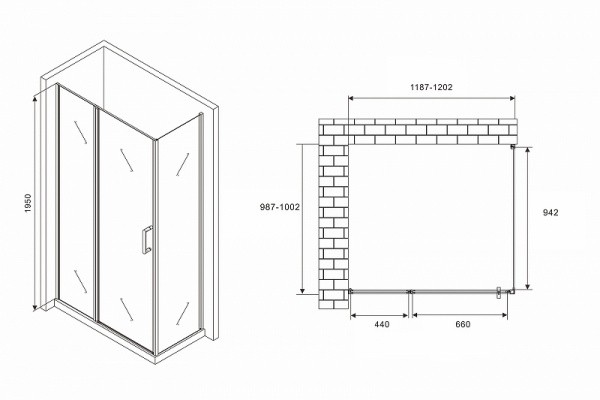 Душевой уголок Abber Sonnenstrand 120x100 AG04120BS-S100B профиль Черный стекло прозрачное