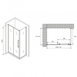 Душевой уголок Abber Schwarzer Diamant 110x75 AG30110H-S75 профиль Хром стекло прозрачное