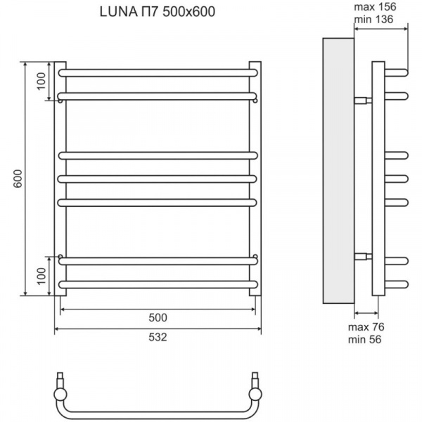 Полотенцесушитель электрический 600х500 ТЭН левый/правый Lemark Luna П7 LM41607E