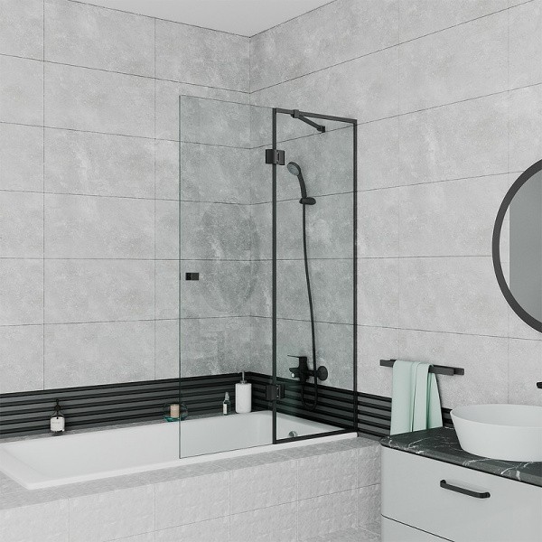 Шторка на ванну D&K Matrix 90 DG1109025 профиль Черный матовый стекло прозрачное