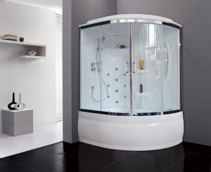 Душевой бокс Royal Bath ALP 150x100 RB150ALP-T-CH-L с гидромассажем стекло прозрачное задние стенки Белые