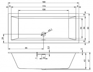 Акриловая ванна Riho Rething Cubic (190 x 80) заполнение через перелив B108013005