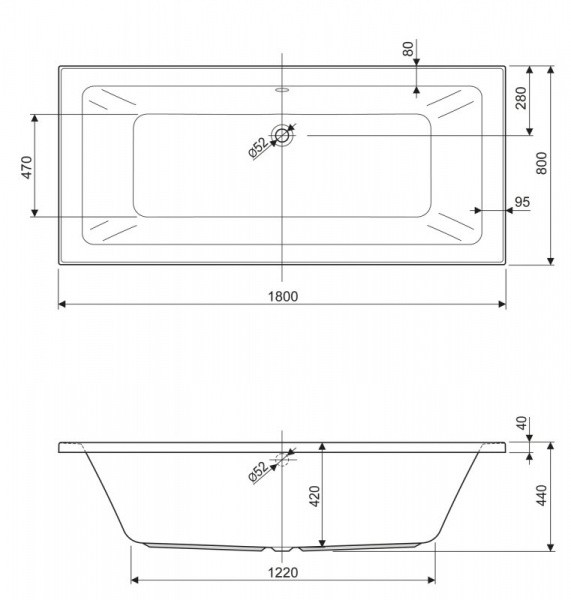 Акриловая ванна (180х80) CEZARES PLANE MINI-180-80-42-W37