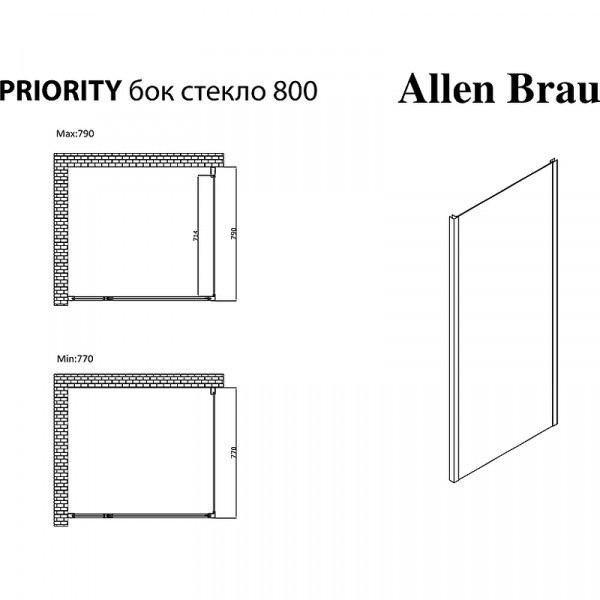 Душевая стенка Allen Brau Priority 80 3.31014.BA профиль Серебро брашированное стекло прозрачное