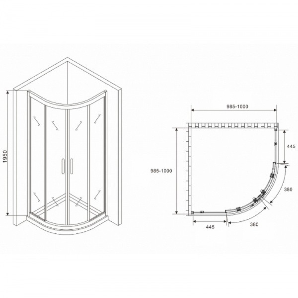 Душевой уголок Abber Schwarzer Diamant 100x100 AG01100 профиль Хром стекло прозрачное