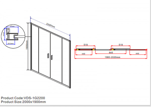 Душевая дверь Vincea Garda 200 VDS-1G2200CH профиль Хром стекло шиншилла