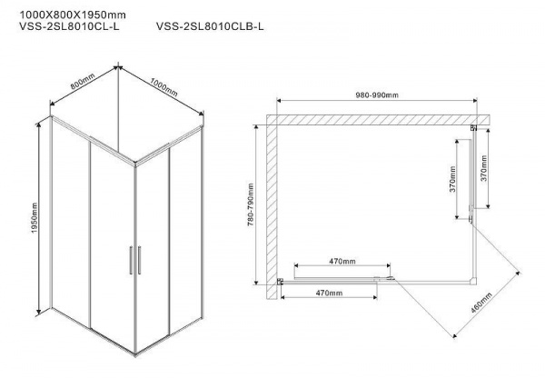Душевой уголок Vincea Slim 100х80 VSS-2SL8010CLB-L профиль Черный матовый стекло прозрачное