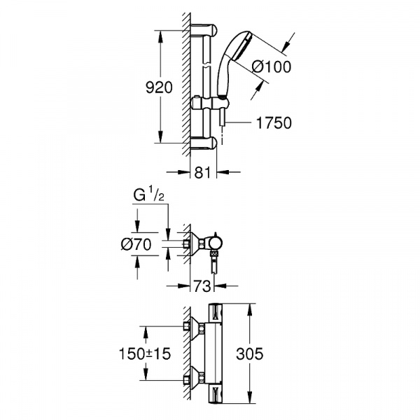 Смеситель для душа Grohe Grohtherm 800 34566001 с термостатом Хром