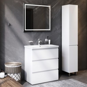 Комплект мебели для ванной AM.PM Gem S 75 BK91GF Белый со смесителем для раковины и аксессуарами