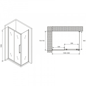 Душевой уголок Abber Schwarzer Diamant 120x75 AG30120H-S75 профиль Хром стекло прозрачное