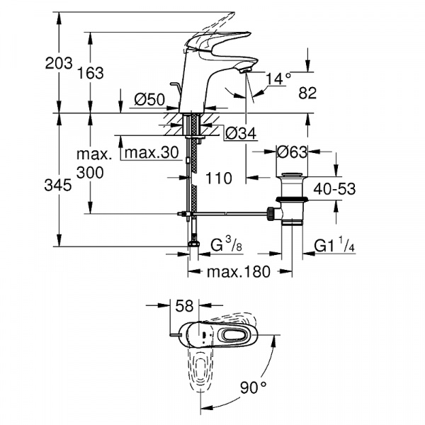 Смеситель для раковины Grohe Eurostyle 23374LS3 Белая луна