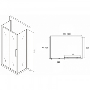 Душевой уголок Abber Schwarzer Diamant 140x75 AG30140H-S75-S75 профиль Хром стекло прозрачное