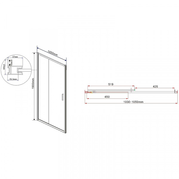 Душевая дверь Vincea Garda 105 VDS-1G105CL профиль Хром стекло прозрачное