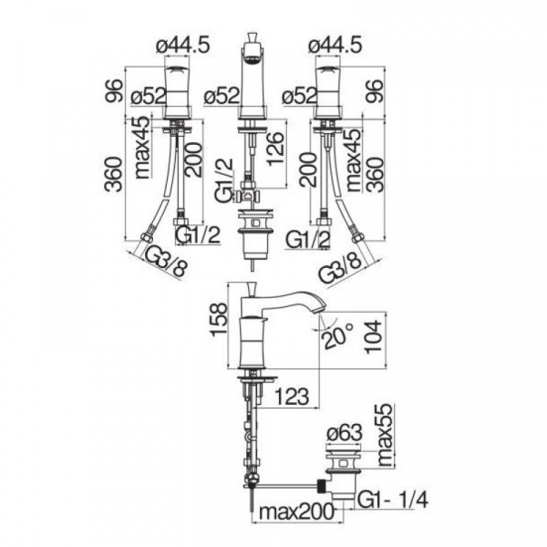 Смеситель для раковины с донным клапаном Nobili Sofi SI98211/1BR