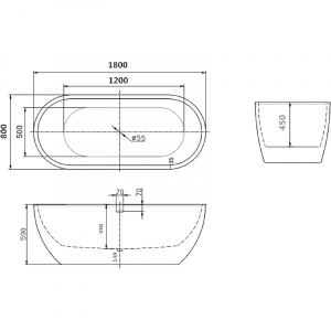 Акриловая ванна Art&Max 180х80 AM-218-1800-800 без гидромассажа