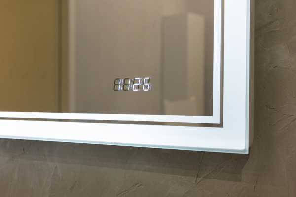 Зеркало Jorno Glass 100 Gla.02.92/W с подсветкой с сенсорным выключателем с часами и обогревом