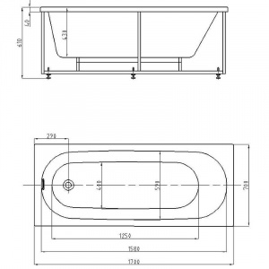 Акриловая ванна Aquatek Оберон 170х70 OBR170-0000026 без гидромассажа с фронтальной панелью с каркасом (разборный) со слив-переливом (слева)