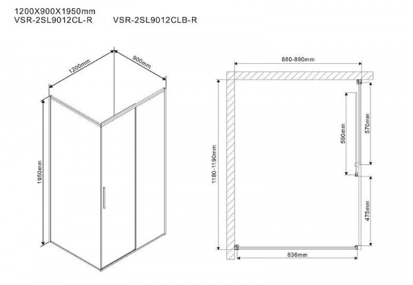 Душевой уголок Vincea Slim 120х90 VSR-2SL9012CLB-R профиль Черный матовый стекло прозрачное