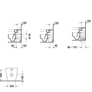 Duravit Happy D.2 Унитаз напольный пристенный вариант, для независимого подключения воды, с вертикальным смывом, включая крепление, сток горизонтальны