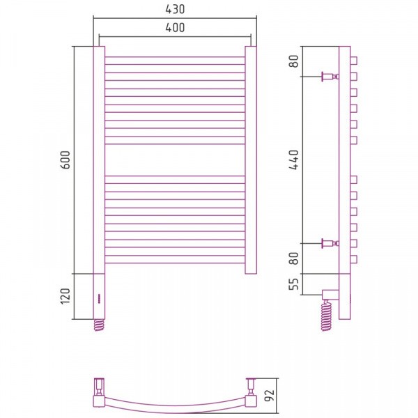 Полотенцесушитель электрический 600х400 белый глянец МЭМ левый Сунержа Аркус 3.0 12-5704-6040