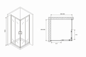 Душевой уголок Abber Schwarzer Diamant 90x90 AG02090B5 профиль Черный стекло прозрачное