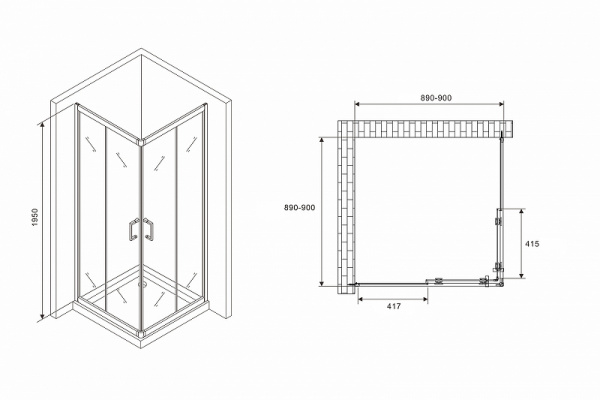 Душевой уголок Abber Schwarzer Diamant 90x90 AG02090B5 профиль Черный стекло прозрачное