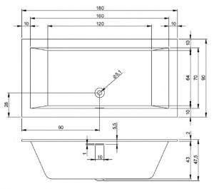 Акриловая ванна Riho Rething Cubic (180x90) заполнение через перелив B107013005