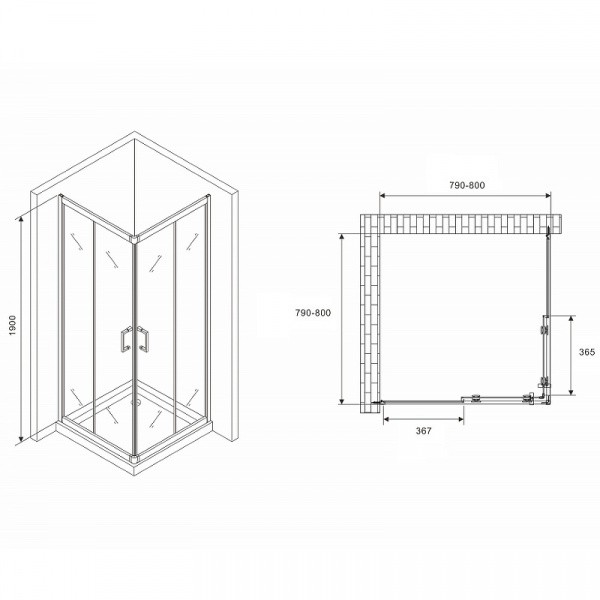 Душевой уголок Abber Schwarzer Diamant 80x80 AG020805 профиль Хром стекло прозрачное