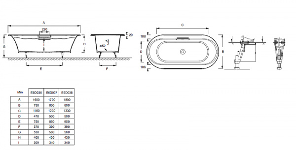 Чугунная ванна Jacob Delafon Volute 180x80 E6D038-00 с антискользящим покрытием