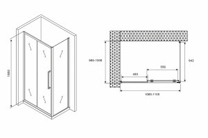 Душевой уголок Abber Schwarzer Diamant 110x100 AG30110H-S100 профиль Хром стекло прозрачное