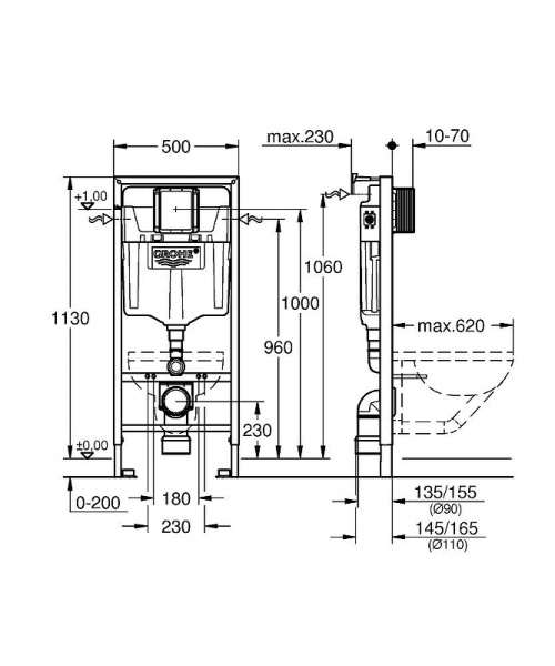 Инсталляция Grohe Rapid SL 38536001 для унитаза без клавиши