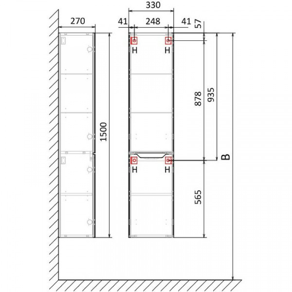 Шкаф пенал Jorno Slide 33 Sli.04.150/P/A подвесной Антрацит