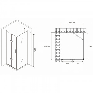 Душевой уголок Abber Zart 70x70 AG08070P-S71 профиль Хром стекло прозрачное