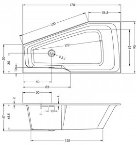 Акриловая ванна Riho Rething Space левосторонняя  (170 x 90) заполнение через перелив B114006005