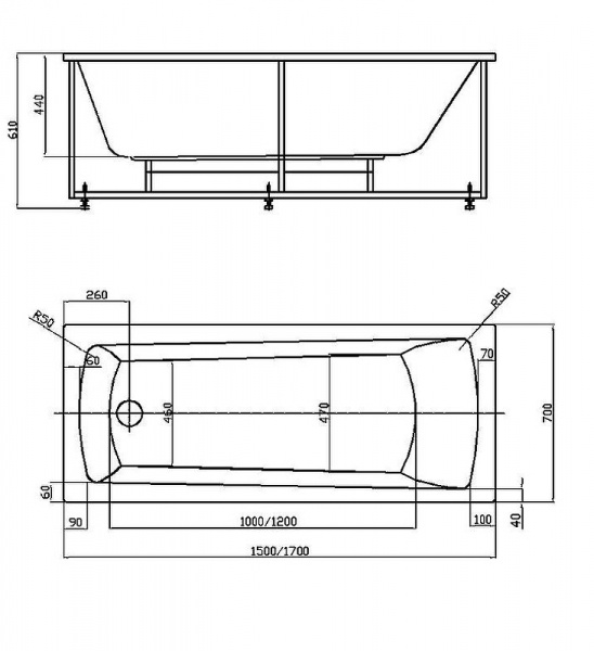 Акриловая ванна Aquatek Либра New 150x70 LIB150N-0000009 без гидромассажа с фронтальной панелью с каркасом (разборный) со слив-переливом (справа)