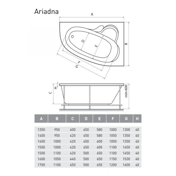 Акриловая ванна 140х100 см L Relisan Ariadna GL000000953
