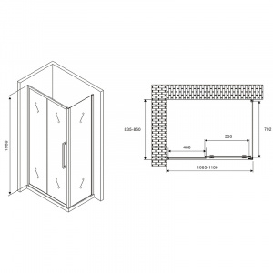 Душевой уголок Abber Schwarzer Diamant 110x85 AG30110H-S85 профиль Хром стекло прозрачное