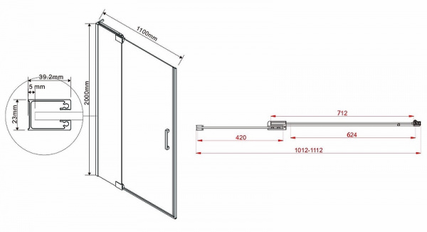 Душевая дверь Vincea Extra 110 VDP-1E1011CLB профиль Черный стекло прозрачное