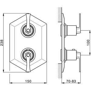 CISAL Cherie Внешняя часть встраиваемого термостатического смесителя с переключателем на 3 положения, цвет хром/черный матовый