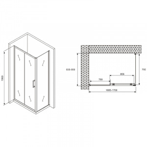 Душевой уголок Abber Schwarzer Diamant 170x85 AG30170B-S85B профиль Черный стекло прозрачное