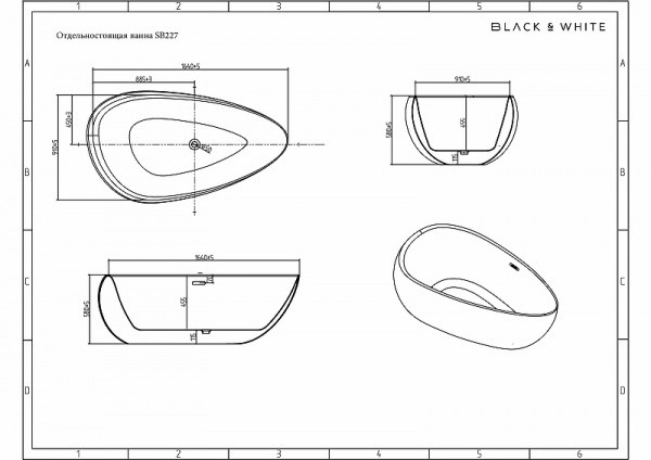 Акриловая ванна Black&White Swan SB 227 170x95 227SB00 без гидромассажа