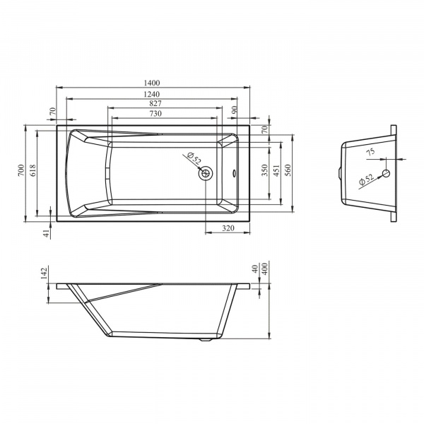 Комплект 4 в 1 Lavinia Boho One S2-3701004P, акриловая ванна 140x70 см, металлический каркас с монтажным набором, подголовник, лицевой экран