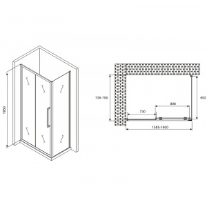 Душевой уголок Abber Schwarzer Diamant 160x75 AG30160H-S75 профиль Хром стекло прозрачное