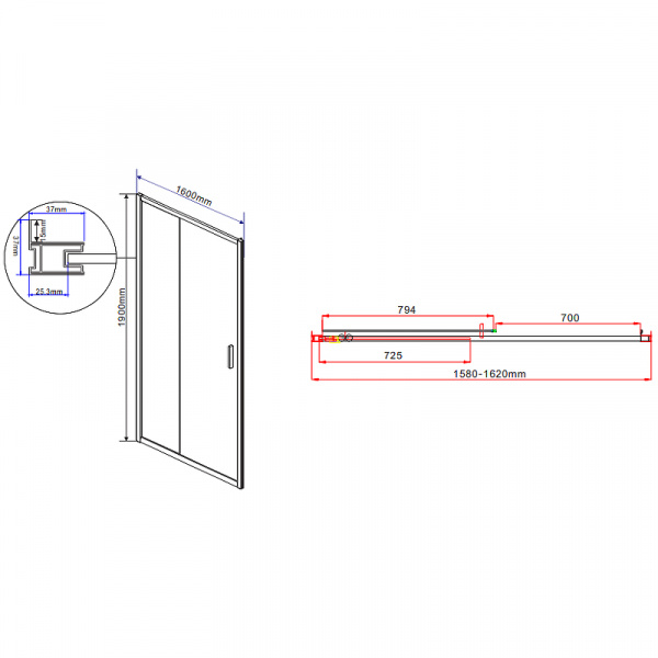 Душевая дверь Vincea Garda 160 VDS-1G160CL профиль Хром стекло прозрачное