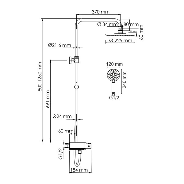 Душевая система WasserKRAFT A113.067.058.CH Thermo