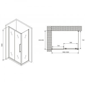 Душевой уголок Abber Schwarzer Diamant 160x85 AG30160H-S85 профиль Хром стекло прозрачное