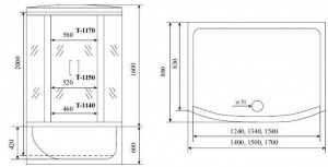 Timo Comfort Т-8840 Fabric Glass душевая кабина (140*88*220), шт