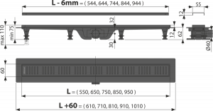 Душевой лоток Alcaplast с xерной матовой решеткой (APZ10BLACK-550M)